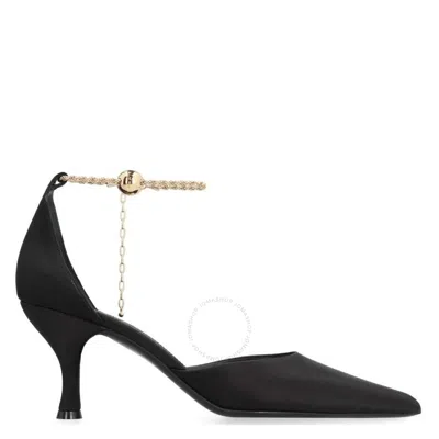 FERRAGAMO FERRAGAMO BLACK DANA 70 ANKLE CHAIN PUMPS