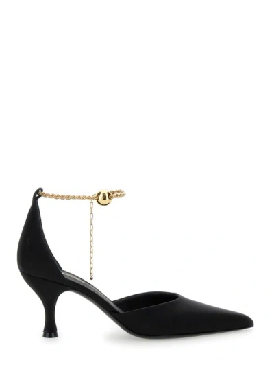 Ferragamo 70mm Cable-link Chain Satin-finish Pumps In Black