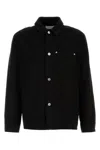 Ferragamo Denim Shirt With Chest Pocket And Textured Fabric In Nero