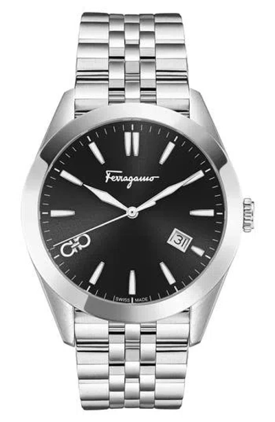 FERRAGAMO FERRAGAMO BLACK DIAL BRACELET STRAP WATCH, 42MM