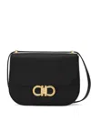 Ferragamo Women Black Crossbody Bag With Double Gancini Plaque On The Front In Grained Leather Woman In Black