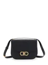 Ferragamo Women Black Crossbody Bag With Double Gancini Plaque On The Front In Grained Leather Woman In Black