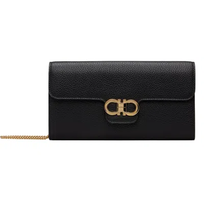 Ferragamo Black Double Gancini Mini Clutch In 001 Nero || Flame Re