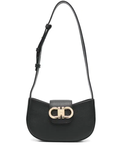 Ferragamo Black Double Gancini Mini Shoulder Bag