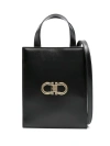 FERRAGAMO BLACK DOUBLE GANCINI MINI TOTE BAG