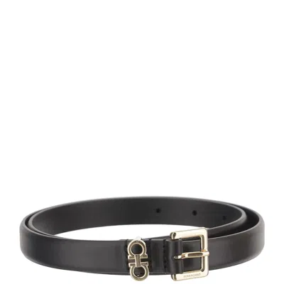 Ferragamo Black Double Hook Leather Belt