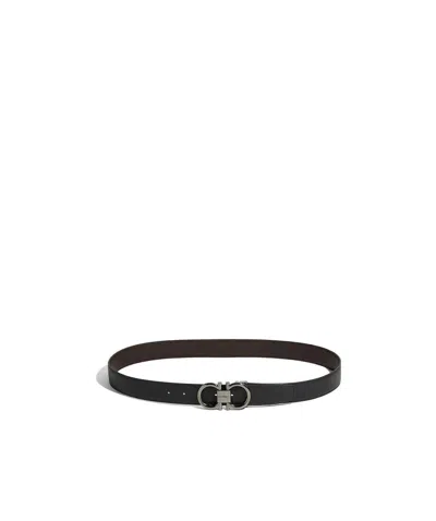 Ferragamo Black Double-sided Silver Buckle Belt