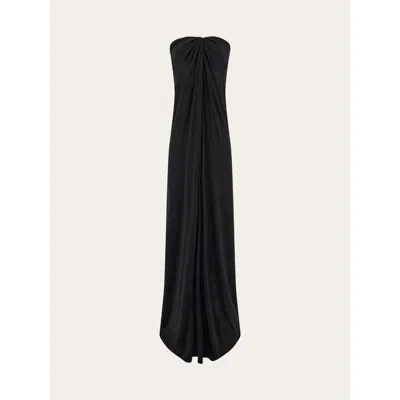 Ferragamo Black Draped Strapless Dress