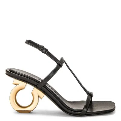Ferragamo Black Elina T-strap Gancini Sandals