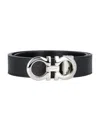 Ferragamo Reversible Leather Belt With Gancini Logo In Black