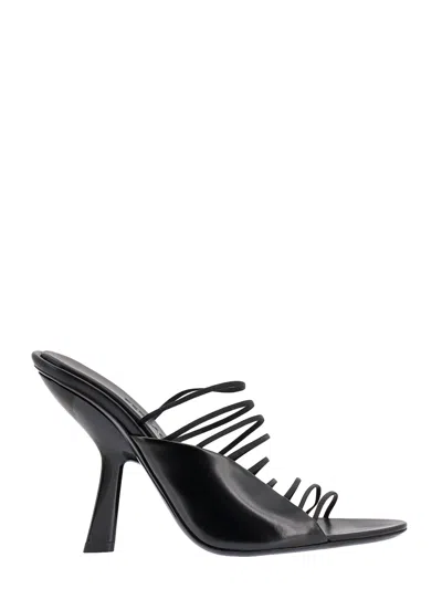 FERRAGAMO BLACK FABRIC AND LEATHER SANDALS