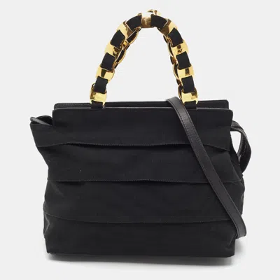Pre-owned Ferragamo Black Fabric Chain Zip Tote