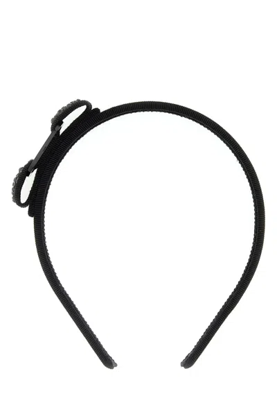 Ferragamo Fabric Hairband Embellished Design Bow Detail In Black