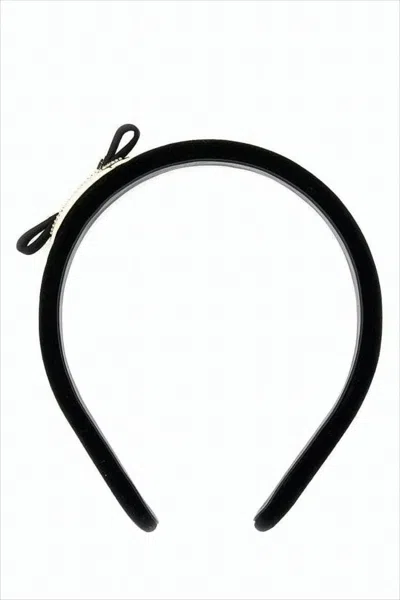 Ferragamo Black Fabric Headband With Decorative Bow In White