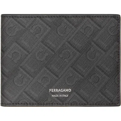 Ferragamo Black ' Monogram' Wallet In Nero/grigio || Flame