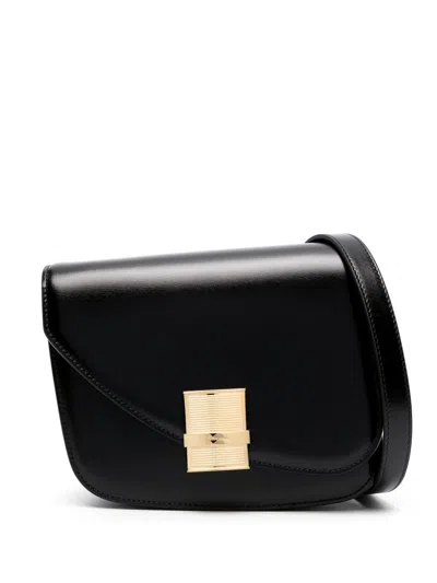 Ferragamo Black Fiamma Leather Shoulder Bag