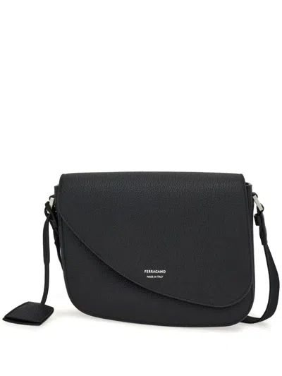 Ferragamo Black Fiamma Medium Leather Messenger Bag