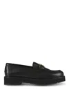 Ferragamo Black Flat Shoes With Double Gancio Ornament In Black