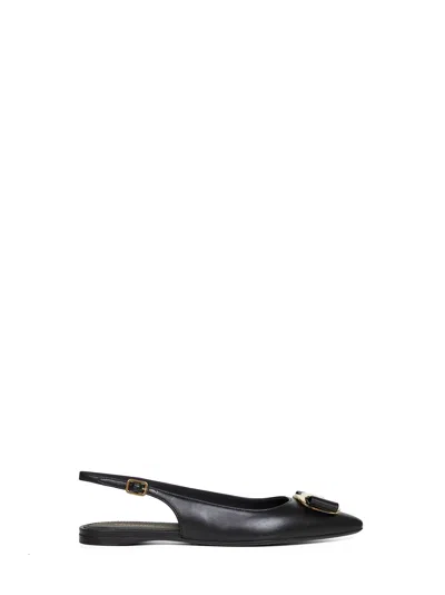 Ferragamo Women Black Flat Slingbacks With Vara Plate