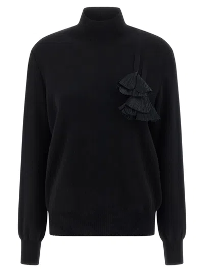 FERRAGAMO BLACK FLORAL INSERT SWEATER