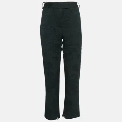 Ferragamo Black Floral Jacquard Lace-up Trousers In Green