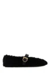 Ferragamo Black Fur Nena Ballerinas In Black