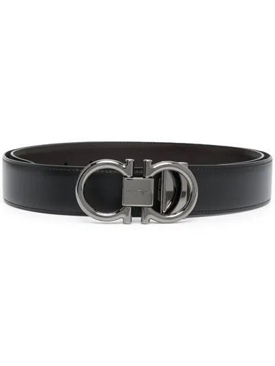 FERRAGAMO BLACK GANCINI ADJUSTABLE BELT