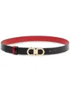 Ferragamo Reversible Leather Belt With Gold-tone Double Gancini Buckle In Black