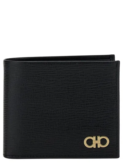 Ferragamo Black Gancini Bi-fold Wallet In Leather Man