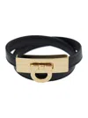Ferragamo Gancini Black Double Twist Bracelet In Leather Woman In Black