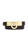 Ferragamo Gancini Black Double Twist Bracelet In Leather Woman In Black