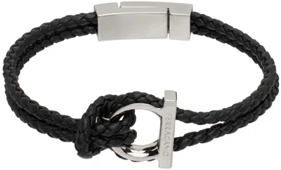 Ferragamo Double Woven Leather Bracelet In Pelle Black+pldlucid
