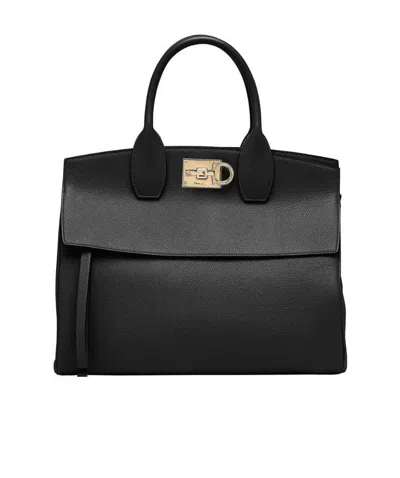 Ferragamo Black Gancini Buckle Handbag