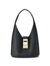Ferragamo Black Calf Leather Shoulder Bag For Women In Black