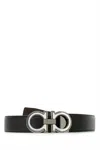 Ferragamo Adjustable Reversible Leather Belt With Textured Finish In Black