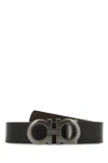 Ferragamo Black Gancini Buckle Reversible Solid Belt In Black