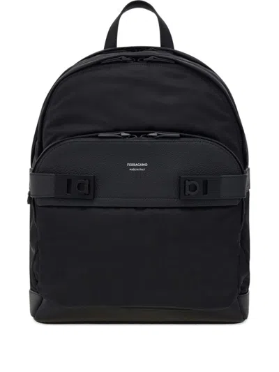 Ferragamo Black Gancini Buckles Backpack