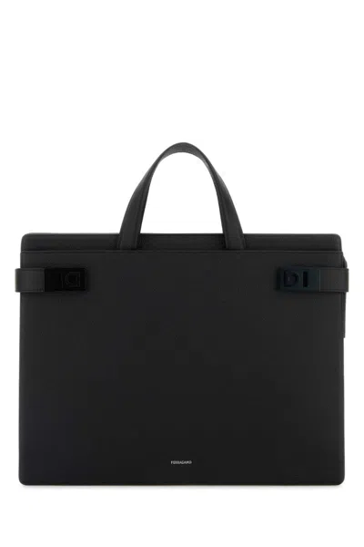 Ferragamo Black Gancini Buckles Briefcase Bag