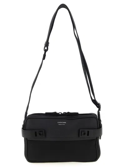 FERRAGAMO BLACK GANCINI BUCKLES CROSSBODY BAG