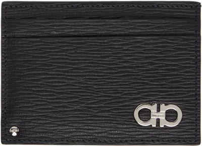 Ferragamo Black Gancini Card Holder In Nero Red