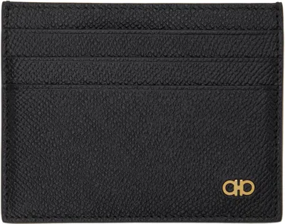 Ferragamo Black Card Holder With Micro Gancini On The Front And Logo Lettering On The Rear In Grained Leather 
