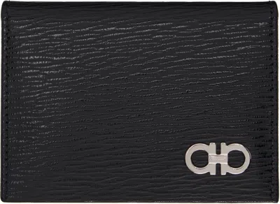 Ferragamo Black Gancini Credit Card Holder In Nero Fjord Blue