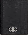 Ferragamo Black Gancini Credit Card Holder In Nero Red
