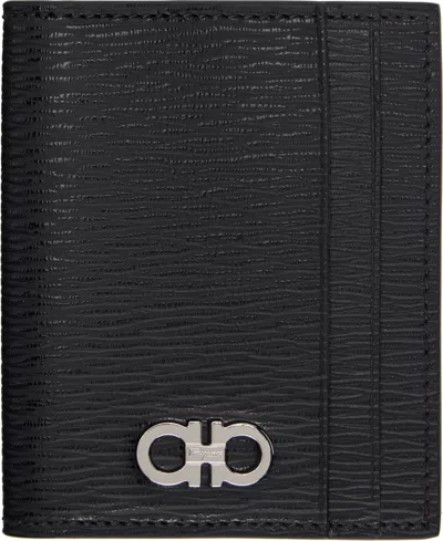 Ferragamo Black Gancini Credit Card Holder In Nero Red