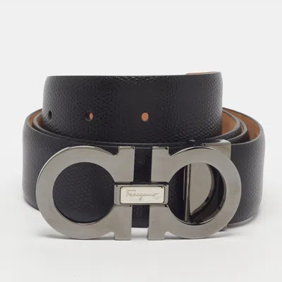 Pre-owned Ferragamo Black Gancini Cut To Size Belt Black Leather