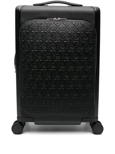 Ferragamo Black Gancini Embossed Leather Suitcase