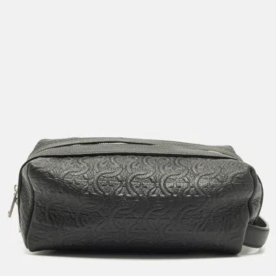 Pre-owned Ferragamo Black Gancini Embossed Leather Toiletry Bag