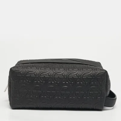 Pre-owned Ferragamo Black Gancini Embossed Leather Toiletry Pouch