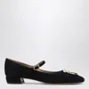 Ferragamo Suede Gancini Heeled Ballerina With Gold Hardware