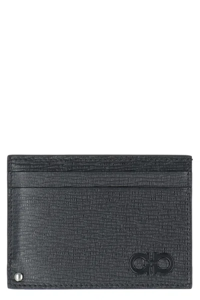 Ferragamo Gancini Leather Card Holder In Black